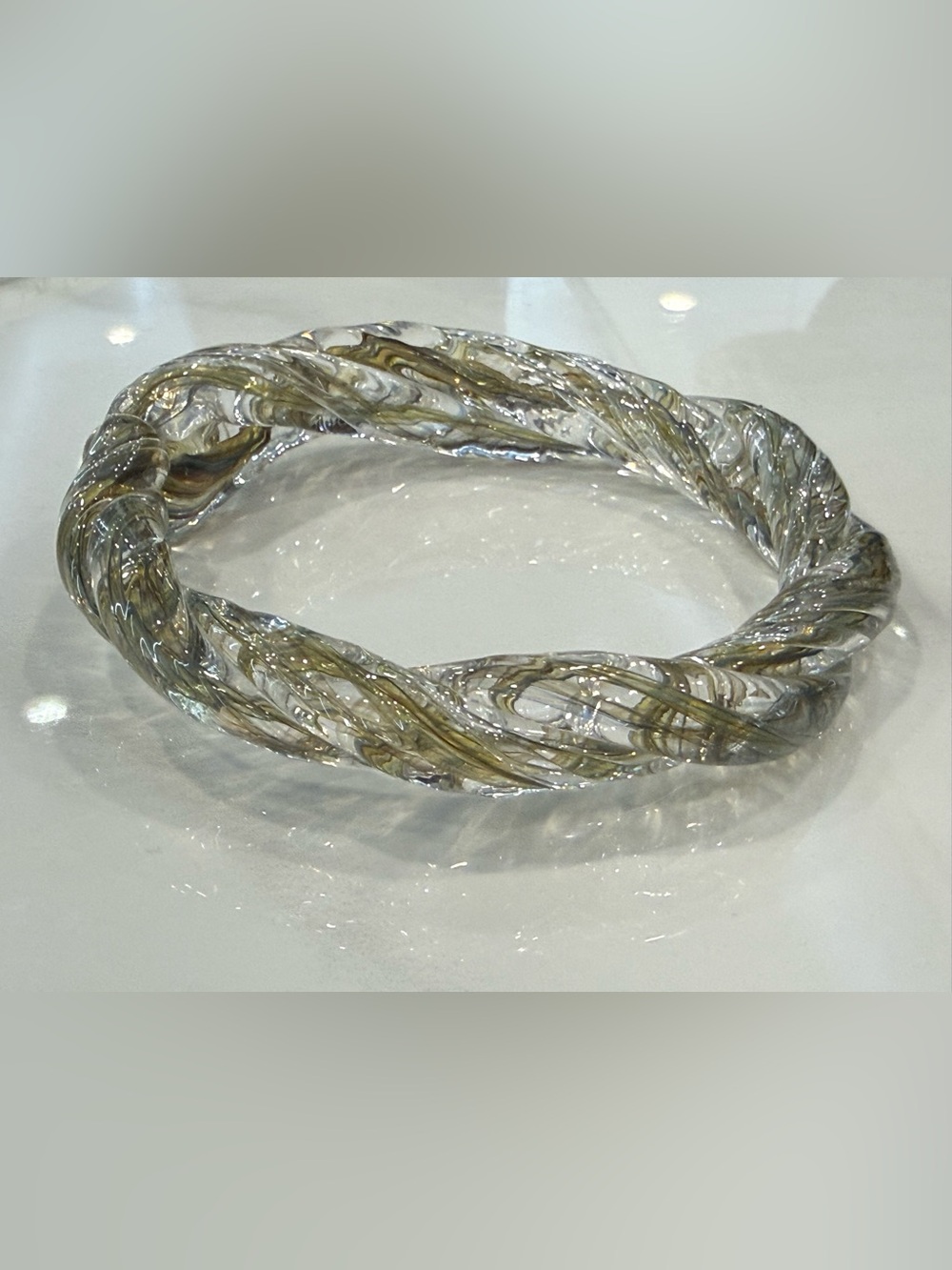 Dichroic Twist Bracelet Art Glass Bangle in Clear Gold Shimmering Tones - Picture 1 of 9